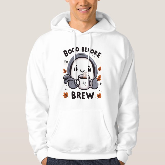 Boo Before Brew Funny Halloween Ghost Gemütlicher  Hoodie (Vorderseite)