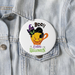 Boo Black Cat, Beängstigendes Pumpkin Coffee Hallo Button
