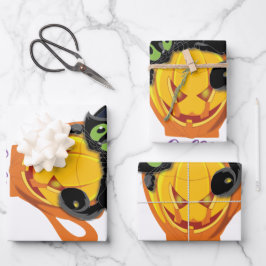Boo Black Cat, Beängstigendes Pumpkin Coffee Hallo Geschenkpapier Set