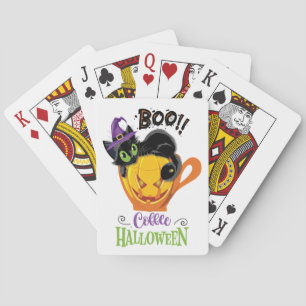 Boo Black Cat, Beängstigendes Pumpkin Coffee Hallo Spielkarten