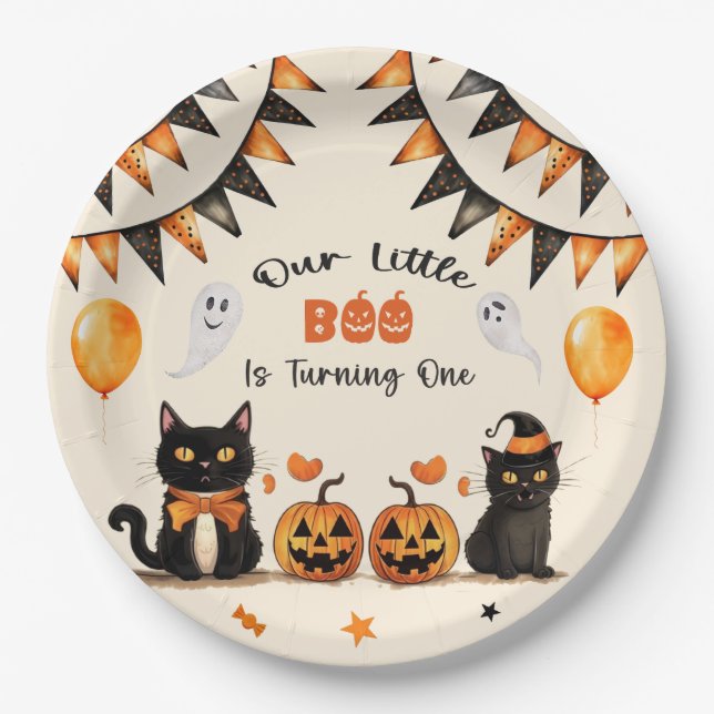 Boo Black Cat Halloween-Party macht sich eins Pappteller (Vorderseite)