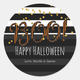 Boo! Black & Orange Halloween-Party Gefallen Runder Aufkleber