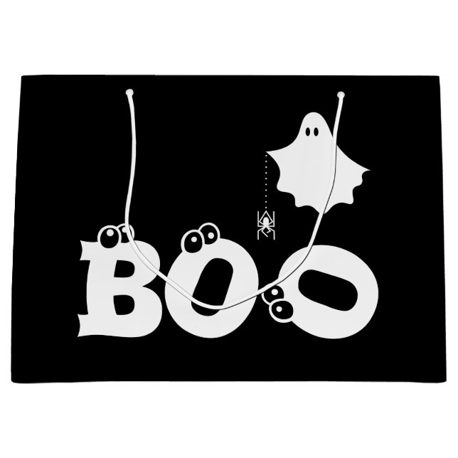 Boo Black und White Funny Halloween Ghost Spider Große Geschenktüte (Vorderseite)