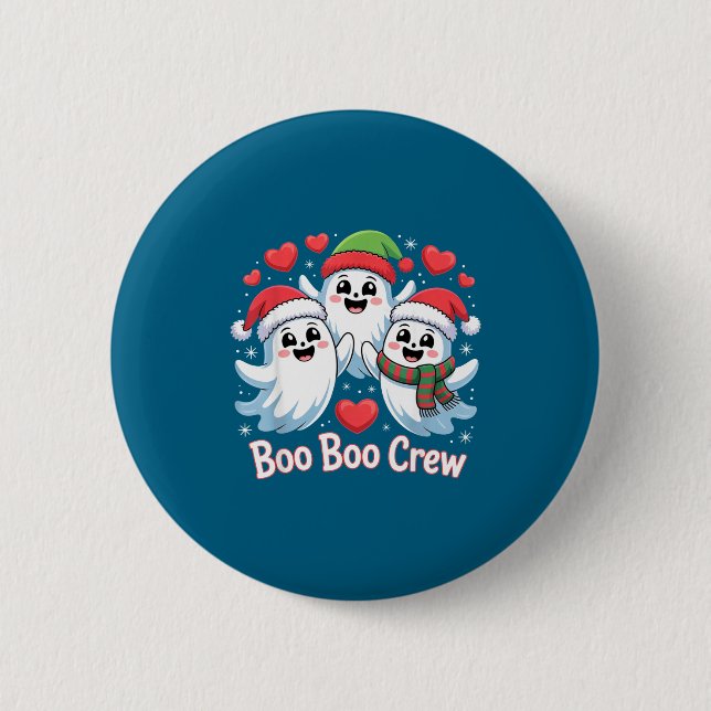 Boo-boo Crew Christmas Ghost Santa Hat Halloween H Button (Vorderseite)