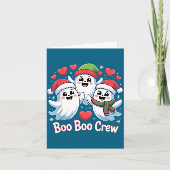 Boo-boo Crew Christmas Ghost Santa Hat Halloween H Karte (Vorderseite)