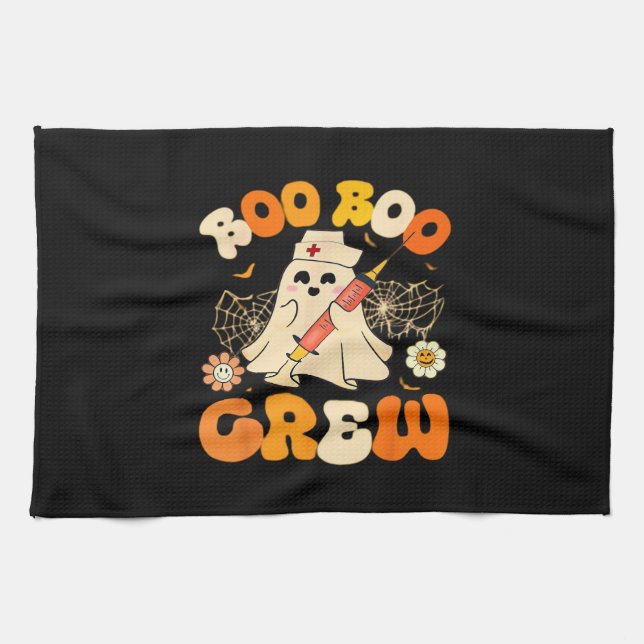 Boo Boo Crew Funny Ghost For Nurse, Retro Hallowee Geschirrtuch (Horizontal)