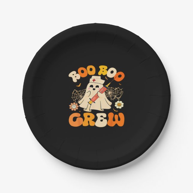 Boo Boo Crew Funny Ghost for Nurse, Retro Hallowee Pappteller (Vorderseite)