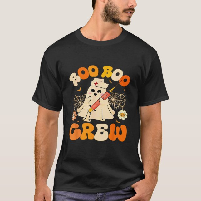 Boo Boo Crew Funny Ghost For Nurse, Retro Hallowee T-Shirt (Vorderseite)