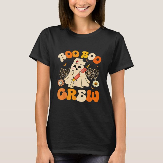 Boo Boo Crew Funny Ghost For Nurse, Retro Hallowee T-Shirt (Vorderseite)