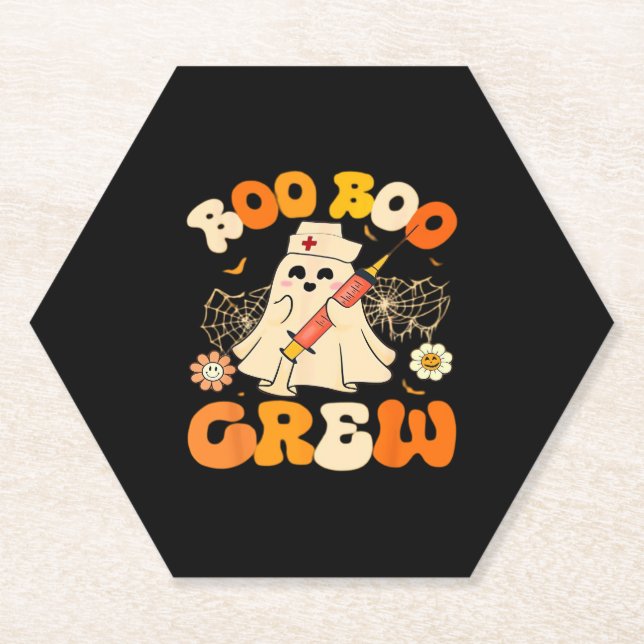 Boo Boo Crew Funny Ghost For Nurse, Retro Hallowee Untersetzer (Vorderseite)