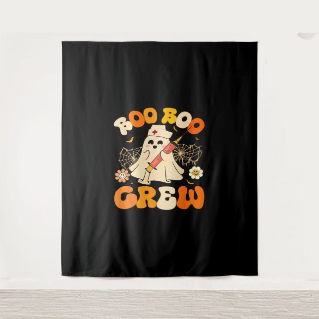 Boo Boo Crew Funny Ghost for Nurse, Retro Hallowee Wandteppich (Vorderseite)