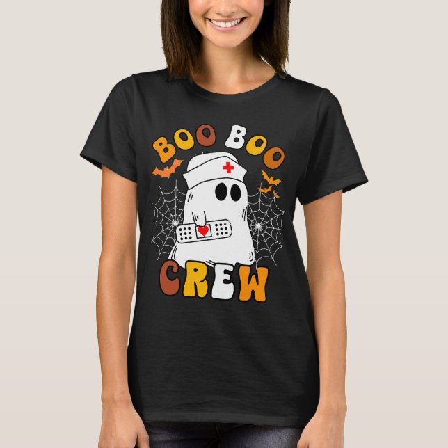 Boo Boo Crew Funny Groovy Ghost Halloween T-Shirt (Vorderseite)