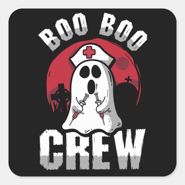 Boo Boo Crew Funny Nurse Halloween Quadratischer Aufkleber (Vorderseite)
