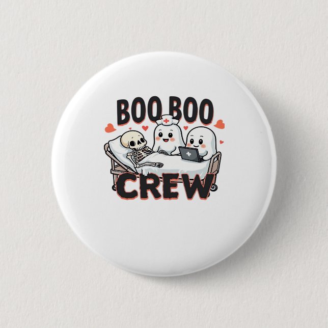 Boo Boo Crew Niedlich Halloween Nurse Ghosts Essen Button (Vorderseite)