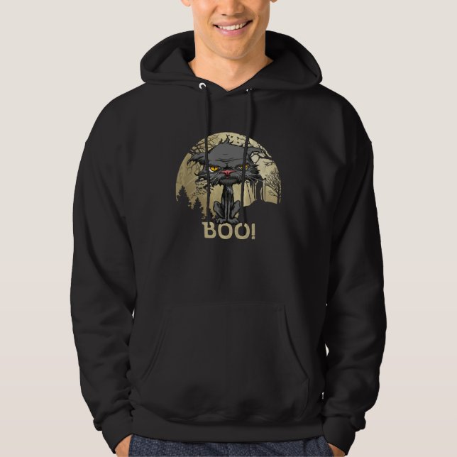 Boo  Bored Cat Yellow Eyes Cat  Moon Halloween Hoodie (Vorderseite)