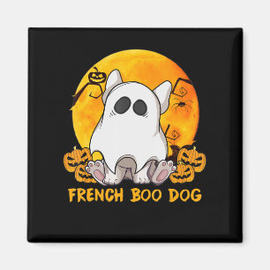 Boo Bulldog mit Kürbis Spinne und Mond Magnet