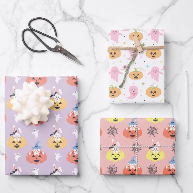 Boo Bunny Halloween Wrapping Paper Sheets Set 3 Geschenkpapier Set (Vorderseite)