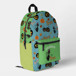 Boo Cat Halloween Muster Personalisierter Name Bedruckter Rucksack