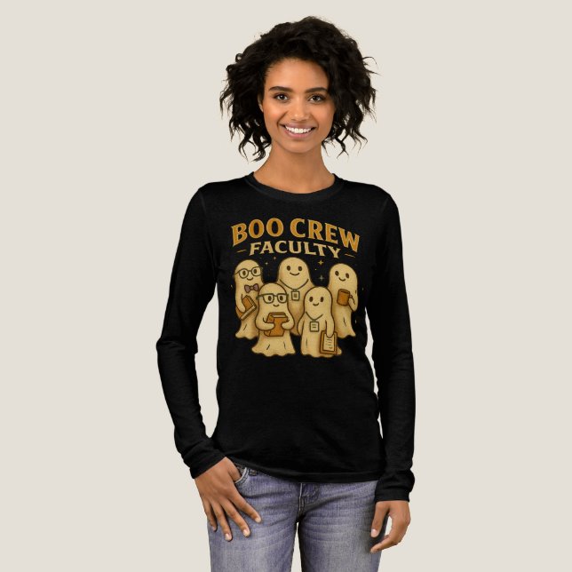 Boo Crew Fakultät Niedlich Ghost Lehrer Halloween Tri-Blend Shirt (Volle Vorderseite)