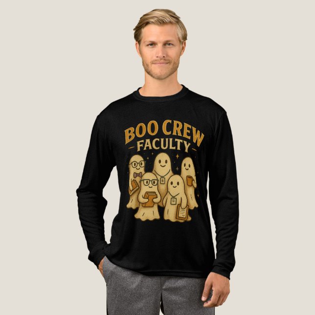 Boo Crew Fakultät Niedlich Ghost Lehrer Halloween Tri-Blend Shirt (Volle Vorderseite)