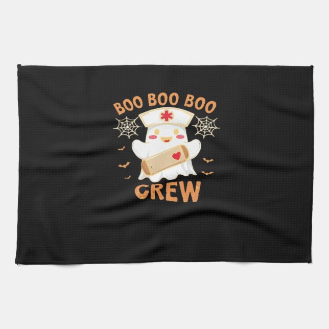 Boo Crew Funny Ghost Spooky Halloween Nurse T-Shir Geschirrtuch (Horizontal)