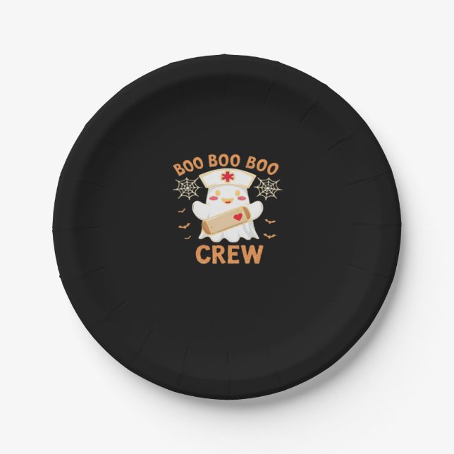 Boo Crew Funny Ghost Spooky Halloween Nurse T-Shir Pappteller (Vorderseite)