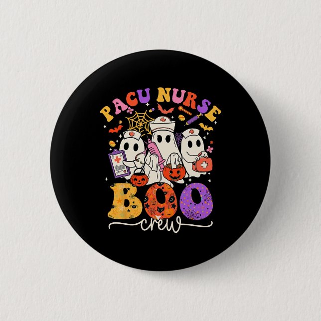 Boo Crew Kostüm Funny Nurse Ghost Halloween Button (Vorderseite)