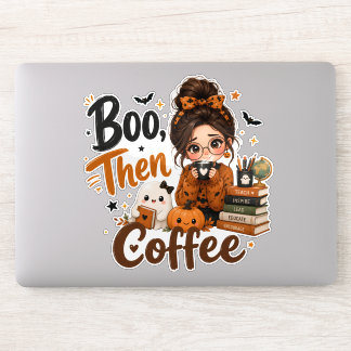 Boo, dann Kaffee Halloween-Lehrer Laptop-Aufkleber Aufkleber