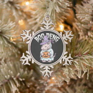 Boo deng Spooky Halloween Moo Deng Baby Hippo Schneeflocken Zinn-Ornament