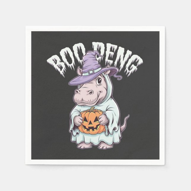 Boo deng Spooky Halloween Moo Deng Baby Hippo Serviette (Vorderseite)
