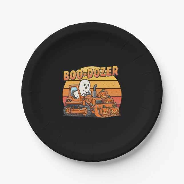 Boo Dozer Ghost Funny Halloween Pappteller (Vorderseite)