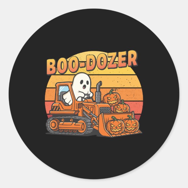 Boo Dozer Ghost Funny Halloween Runder Aufkleber (Vorderseite)