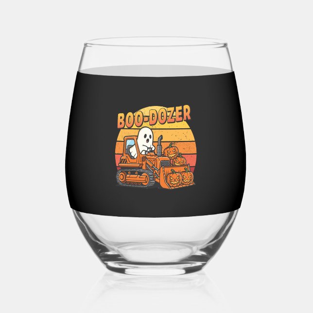 Boo Dozer Ghost Funny Halloween Weinglas Ohne Stiel (Vorderseite)