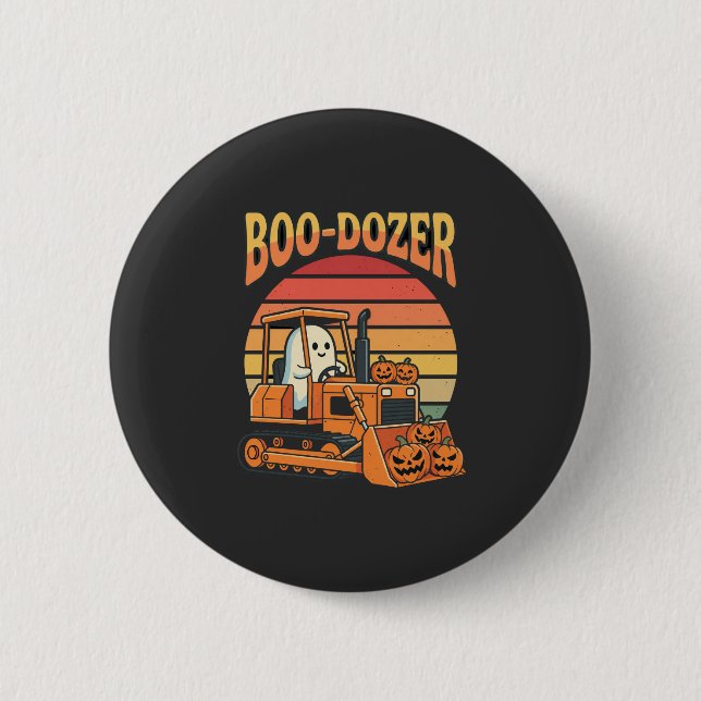 Boo-Dozer Halloween-Geist-Kürbis-Bulldozer Button (Vorderseite)