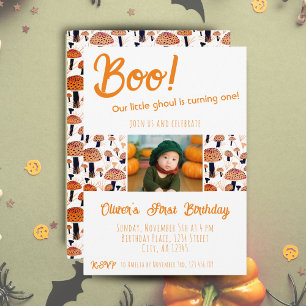 Boo Erster Geburtstag Pilze Halloween Herbst Einladung