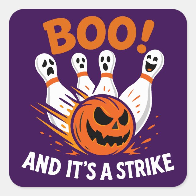 Boo Es ist ein Strike Funny Halloween Bowling Quadratischer Aufkleber (Vorderseite)