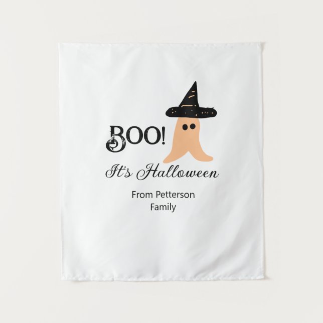 Boo es ist Halloween vom orangefarbenen Geist Wandteppich (Vorderseite)