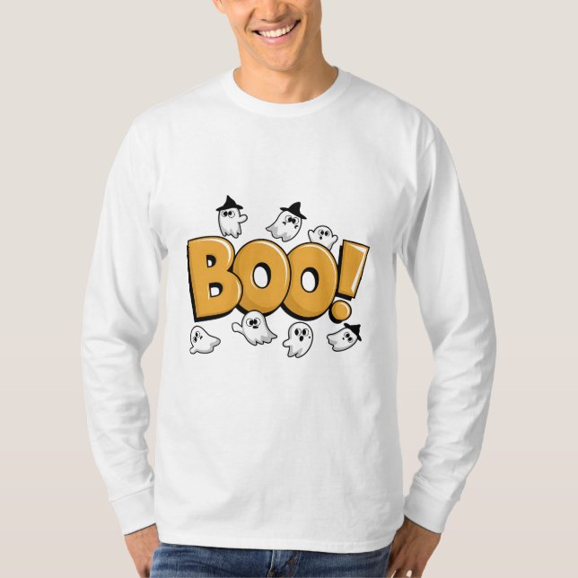 Boo! Fun Halloween Ghost Design T-Shirt (Vorderseite)