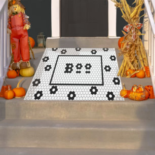 Boo Fun Halloween Hex Tile Design Schwarz-Weiß Fußmatte