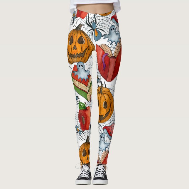 Boo! Funny Halloween Ghost Reading Book Leggings (Vorderseite)