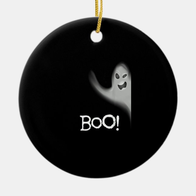 Boo Funny Hiding Peekabo Beängstigend Halloween Keramik Ornament (Vorne)