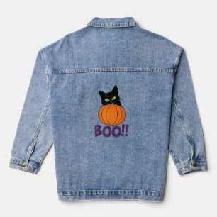 Boo Funny Jolly Cat Peeking Pumpkin Halloween Teil Jeansjacke