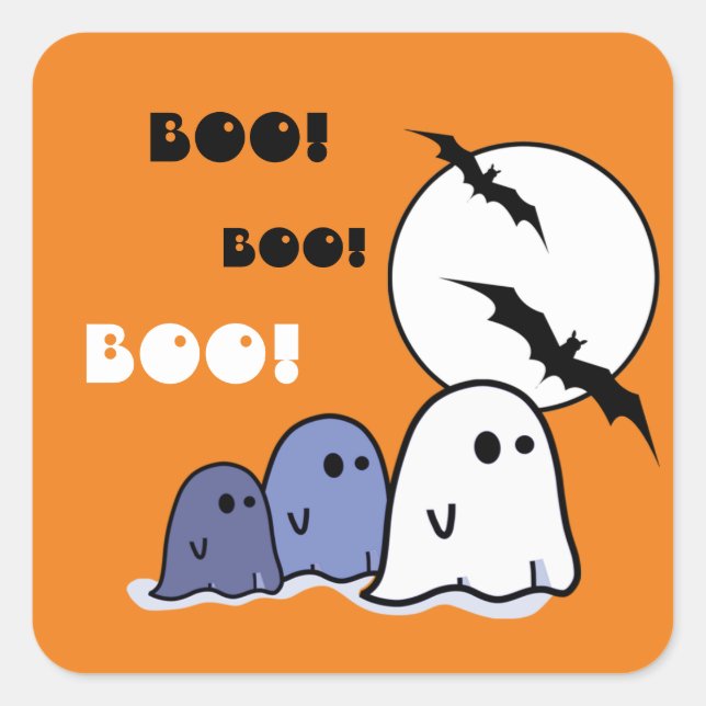 Boo! Funny Little Ghosts Halloween Quadratischer Aufkleber (Vorderseite)