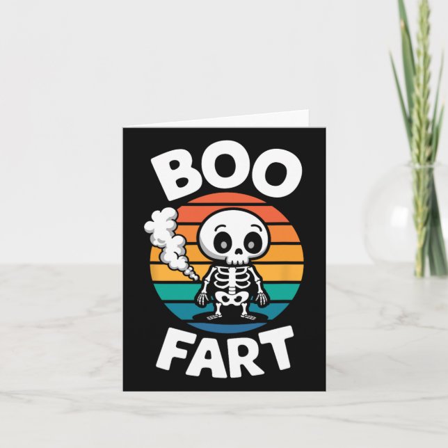 Boo Furz Funny Farting Skelett zu Halloween Karte (Vorderseite)