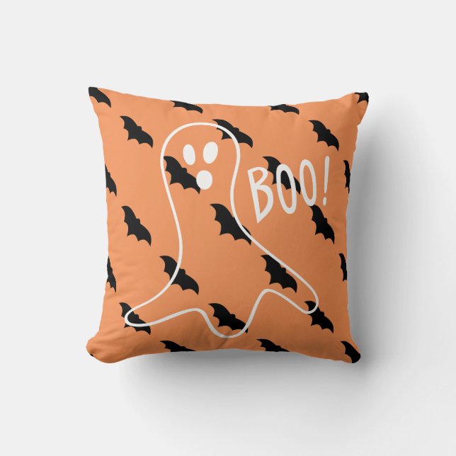 Boo! Gespenst und Fledermäuse Halloween-Kissen Kissen (Vorderseite)