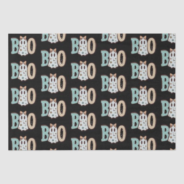 Boo Ghost Green Orange Niedlich Black Halloween Seidenpapier (Vorderseite)