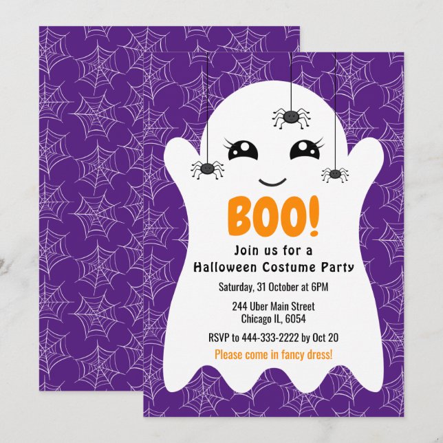 Boo Ghost Halloween Costume Party Purple Einladung (Vorne/Hinten)