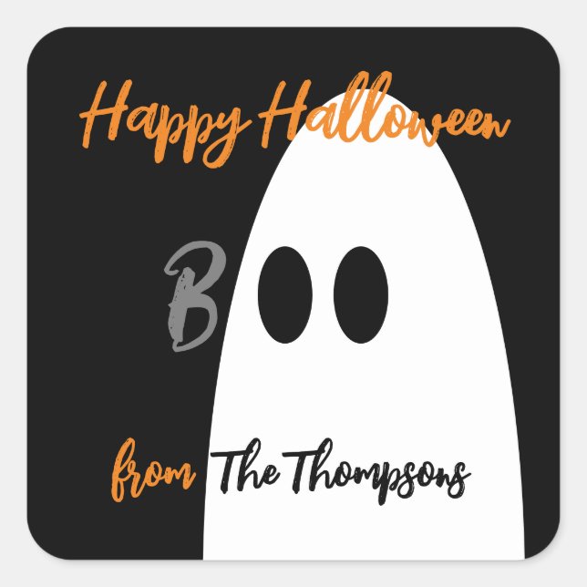 Boo Ghost Happy Halloween Quadratischer Aufkleber (Vorderseite)