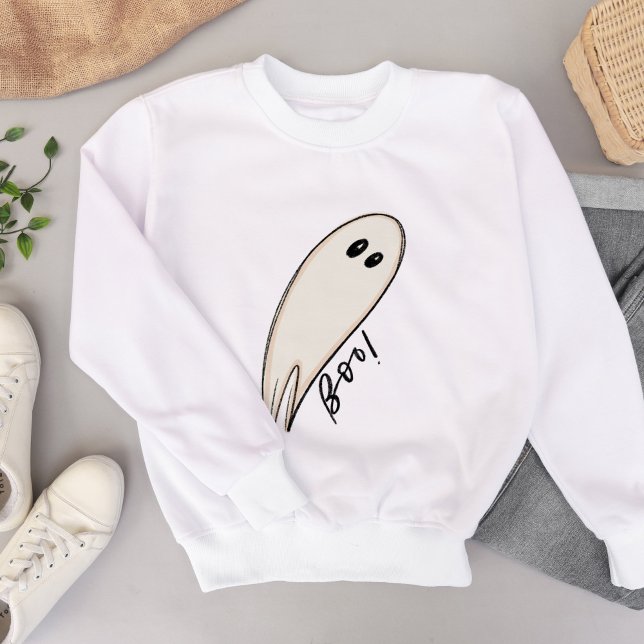 Boo Ghost Illustration Halloween Sweatshirt (Hand-lettered Boo Ghost Illustration Halloween Sweatshirt)