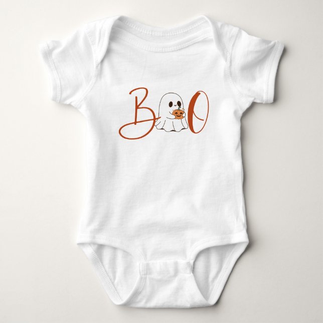 Boo Ghost mit Pumpkin Halloween Baby Outfit Baby Strampler (Vorderseite)